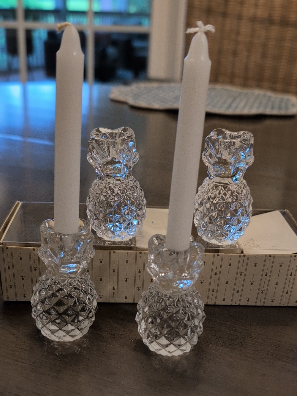 Williams Sonoma Pineapple Clear Glass Pineapple Candle Holders Set of 4 Vintage